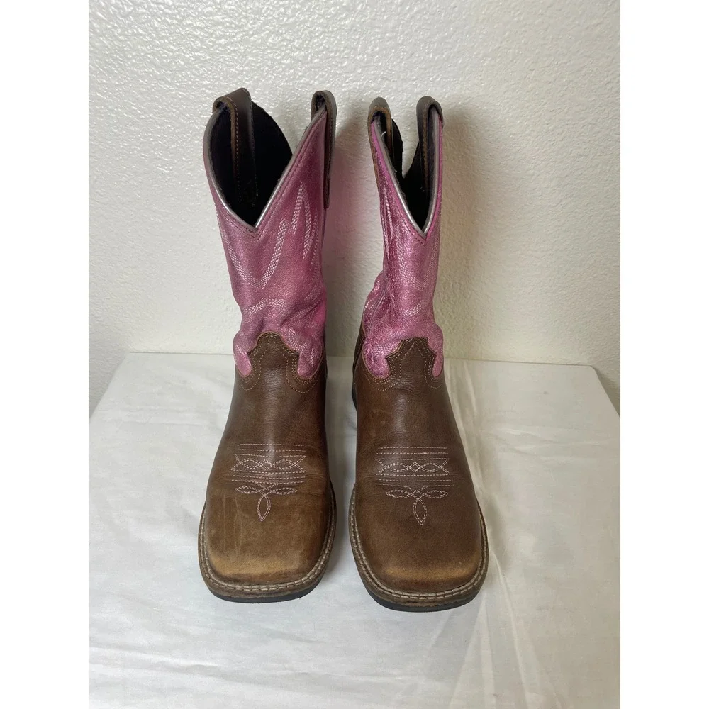 Shyanne Western Boots Kids Size 3D Brown Pink Good Leather‎ Square Toe 20090